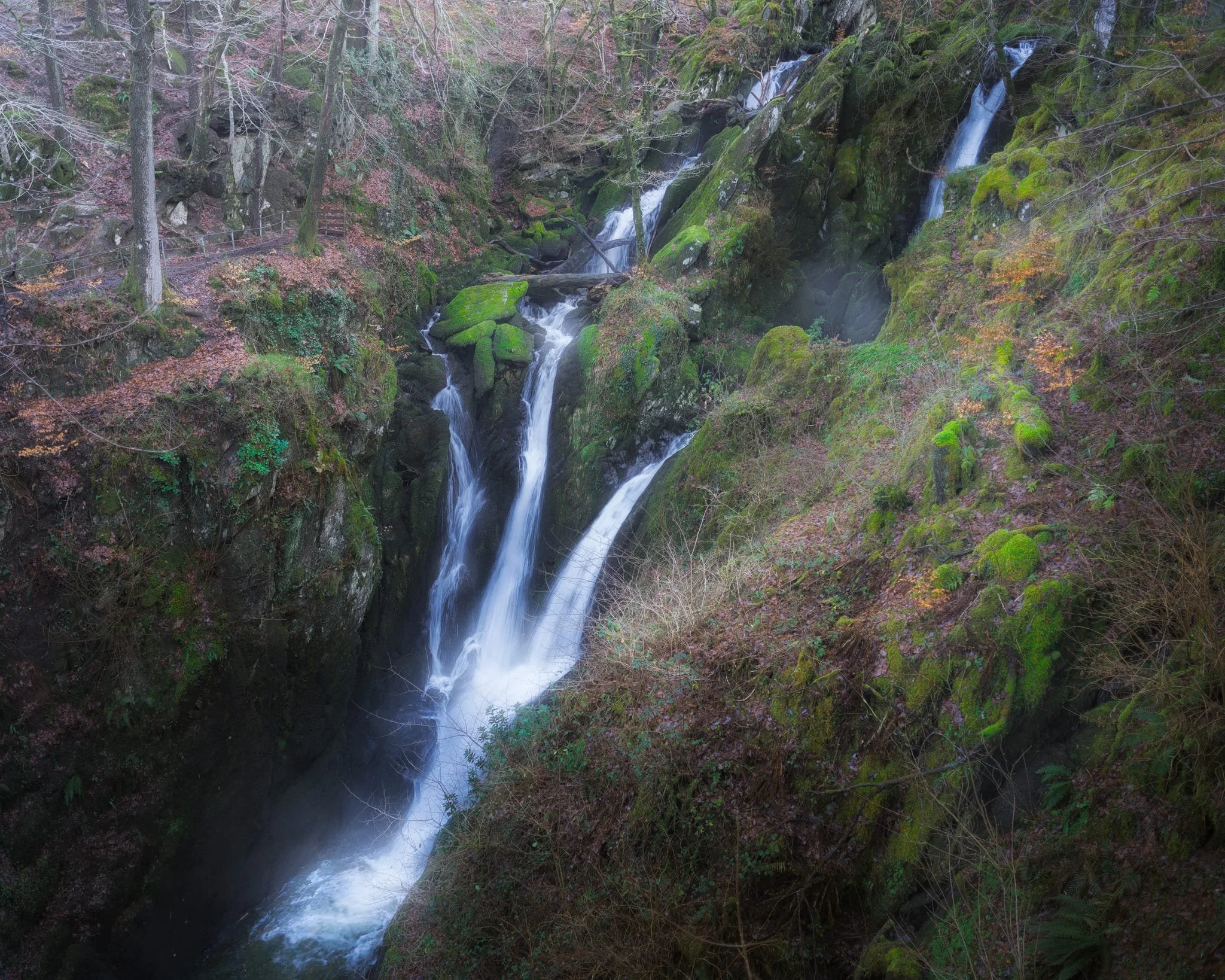 The classic view of Stock Ghyll Force, currently in its more barren winter finery.