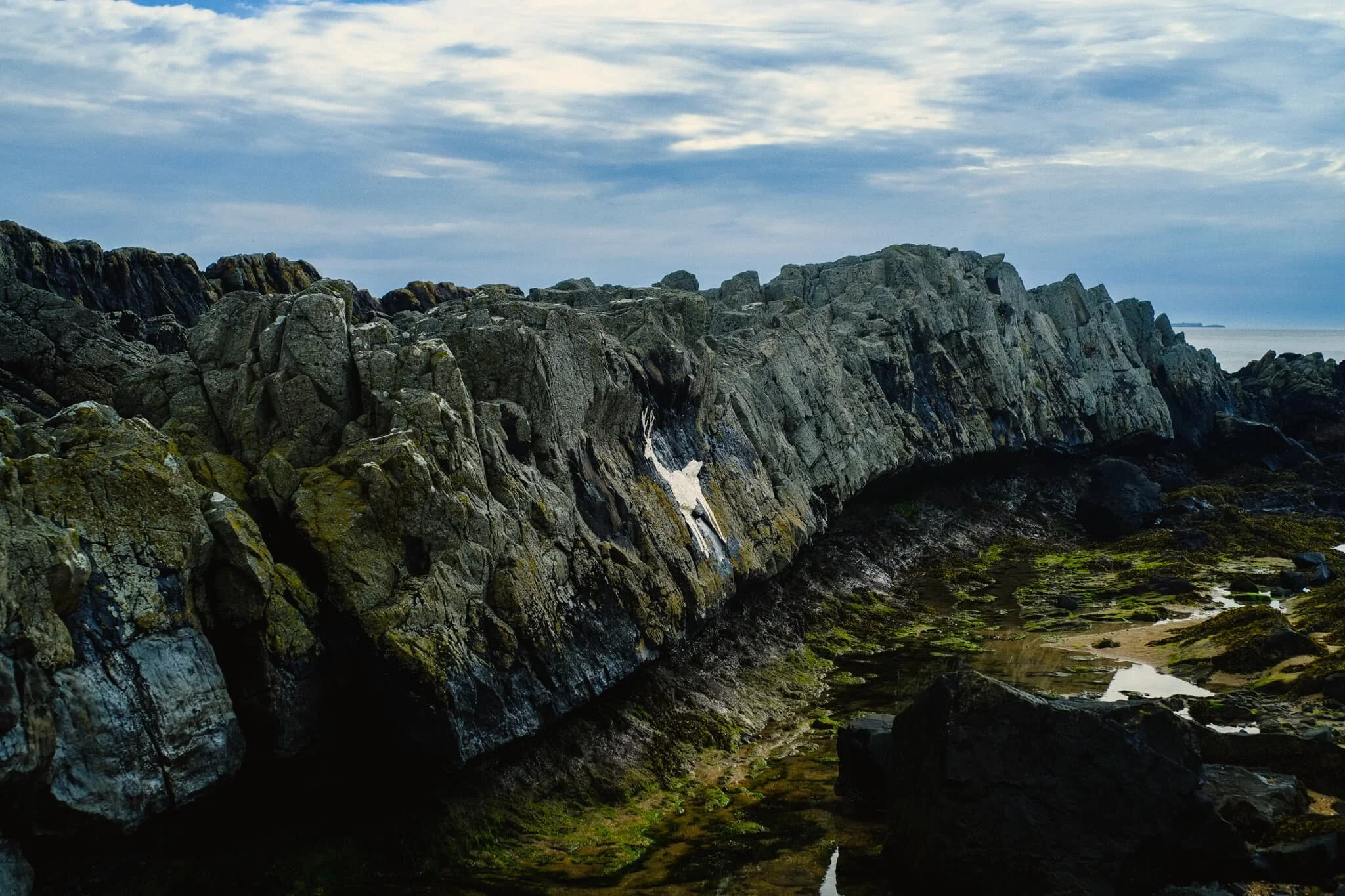  My first aim of the morning at Bamburgh beach was to head to Harkess Rocks, which separates Bamburgh beach from Budle Bay. Here one can find a painted deer. Is it prehistoric? A recent piece of art? No-one&rsquo;s quite sure. One story says that it was painted because a white stag jumped into the sea to escape hunters. Another story reckons it was painted by Italian prisoners of war during World War 2. 