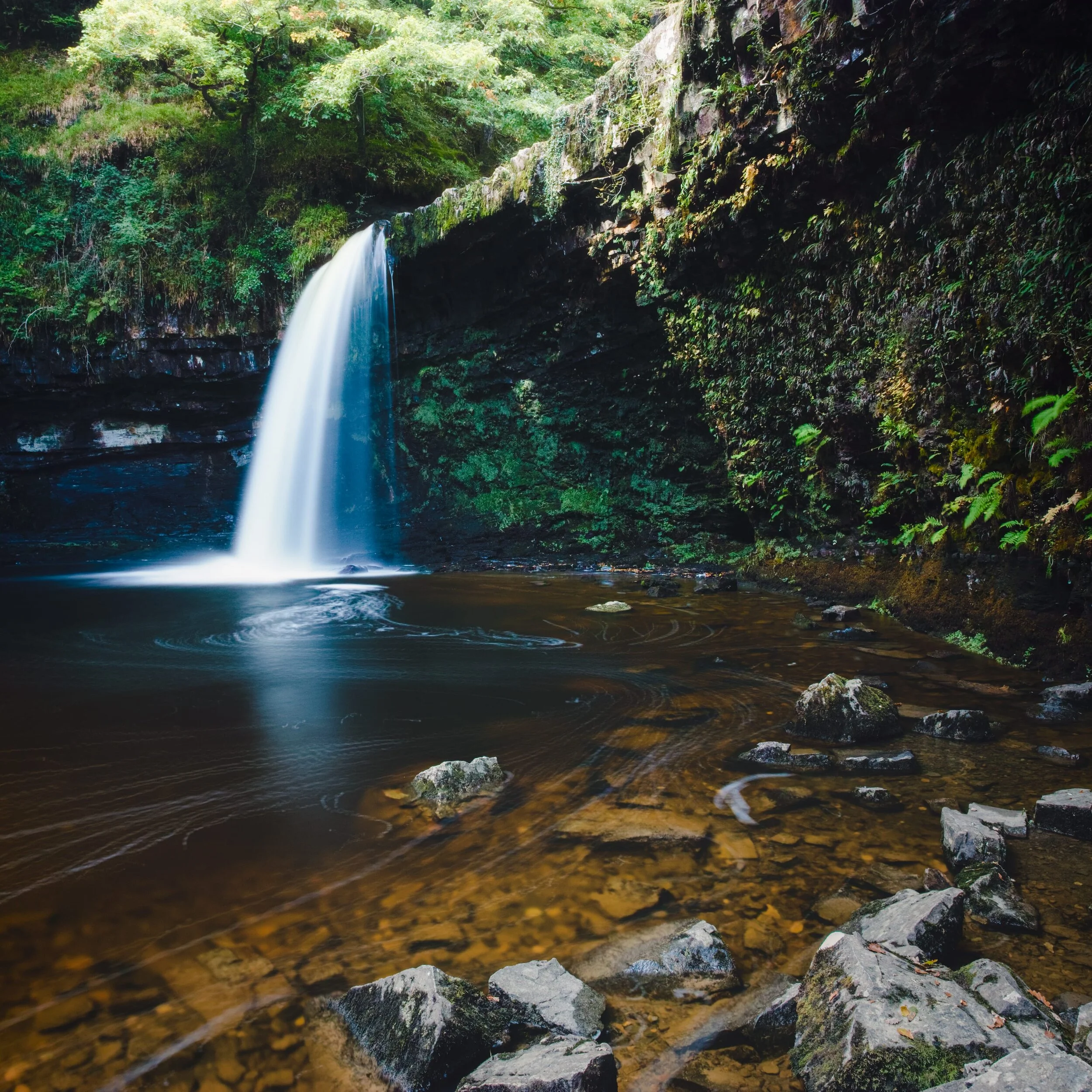  Sgwd Gwladys (pronounced &ldquo;Sgood Goo-LAD-us&rdquo;, meaning &ldquo;the Lady Falls&rdquo;), found on the Elidir Trail in the Waterfall Country of the Brecon Beacons National Park, South Wales. 