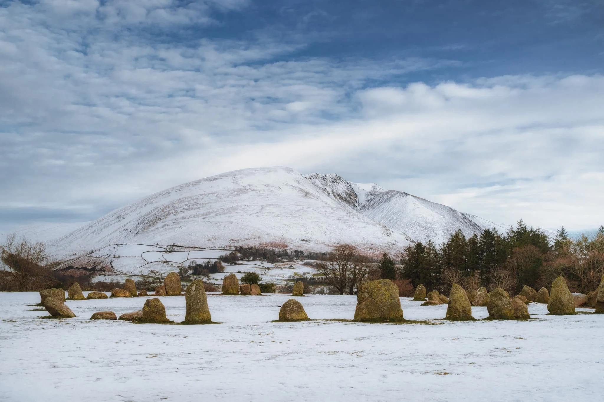 The ancient Castlerigg stone circle, with the beautiful Blencathra behind.