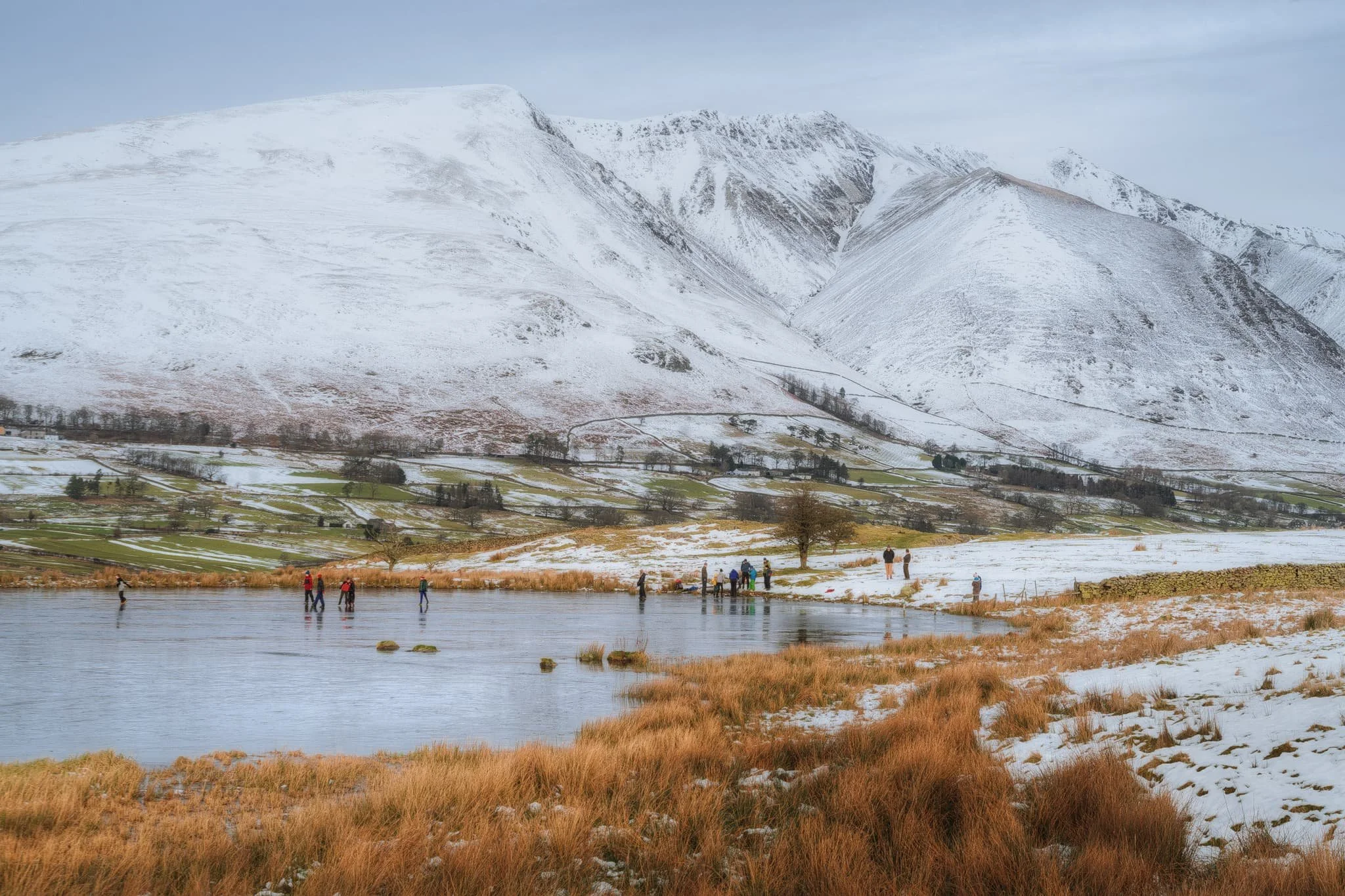 I’ve lived in Cumbria for 12-ish years, and been in my fair share of Cumbrian snow, but this was the first time I’d ever seen a tarn completely frozen. This is Tewet Tarn, with Blencathra looming behind. Families enjoyed skating on the tarn and generally mucking about.