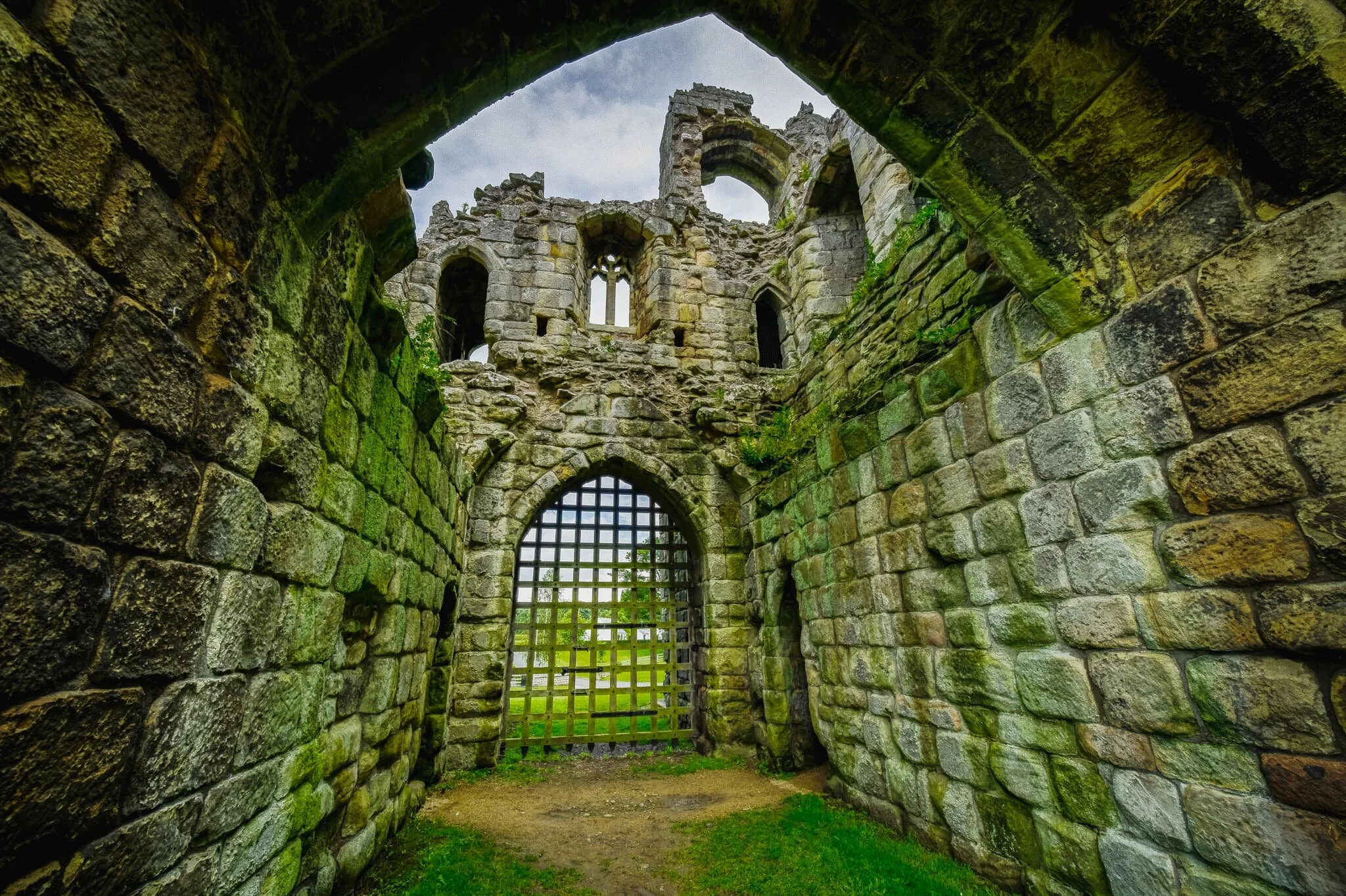  What survives of the site these days is this gatehouse, a corner tower, and the residential tower, all of it constructed from local sandstone. 