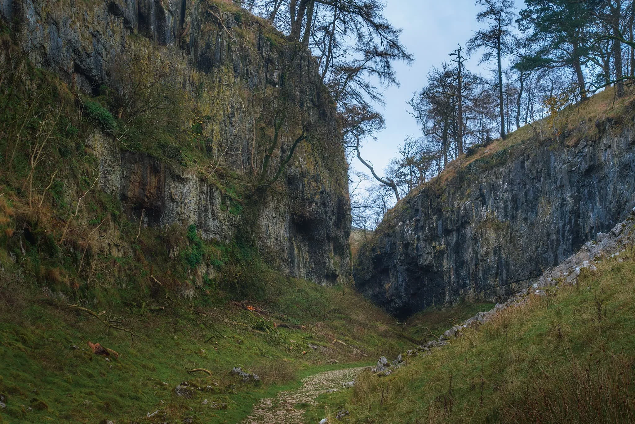  The gorge of Trow Gill. The waters from the slopes of Ingleborough, what we call Fell Beck, once carved out this deep gorge with its sheer walls. Eventually, the water stopped flowing through here as Fell Beck instead broke through Gaping Gill nearer Ingleborough, dropping down as England&rsquo;s longest unbroken waterfall (that is underground). 