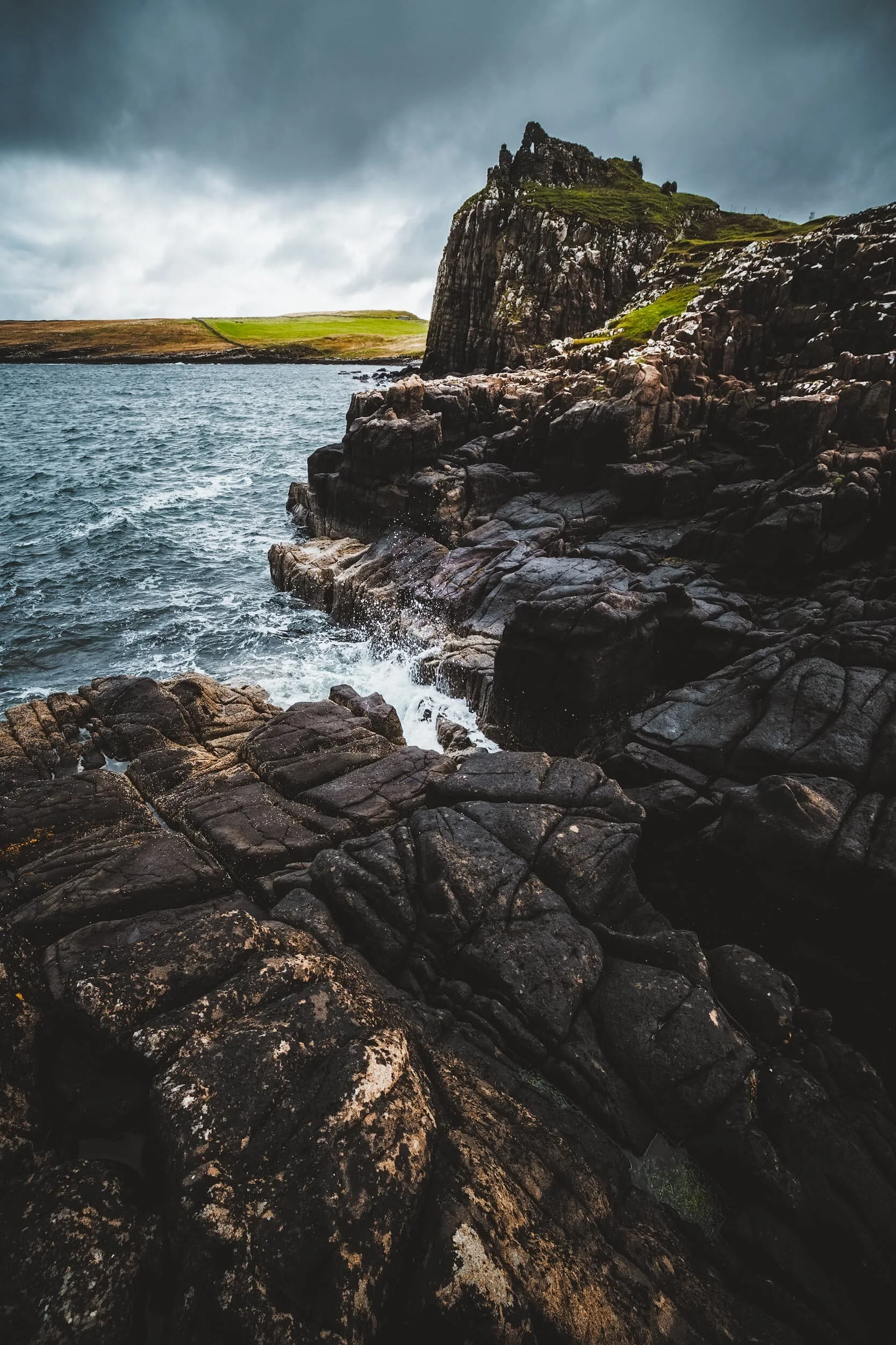 Stormy conditions as we clambered around the Duntulm coast for compositions.