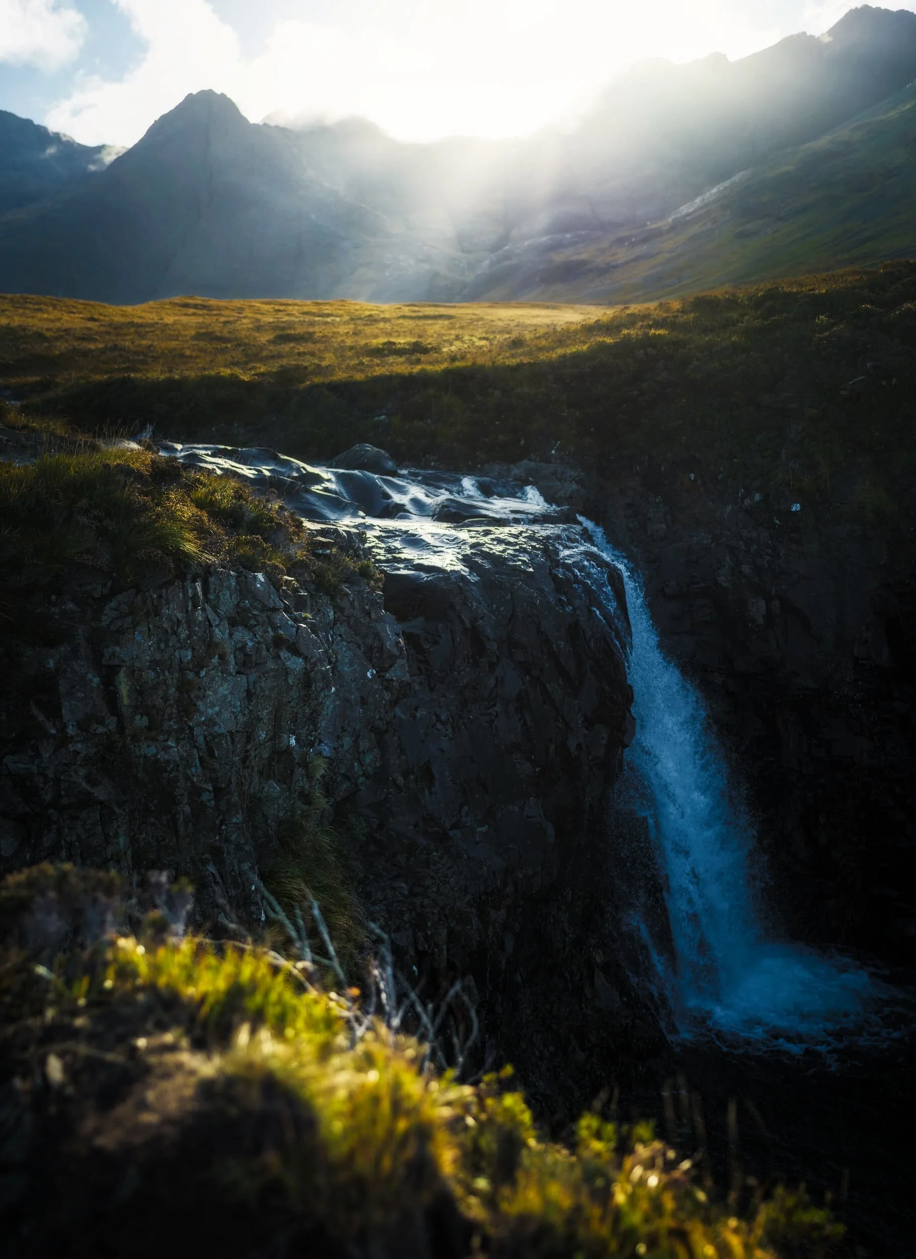  This is one of the bigger waterfalls of the Fairy Pools. The photo is comprised of 6 landscape frames, shot top to bottom, and merged into a single &ldquo;bokehrama&rdquo;. 