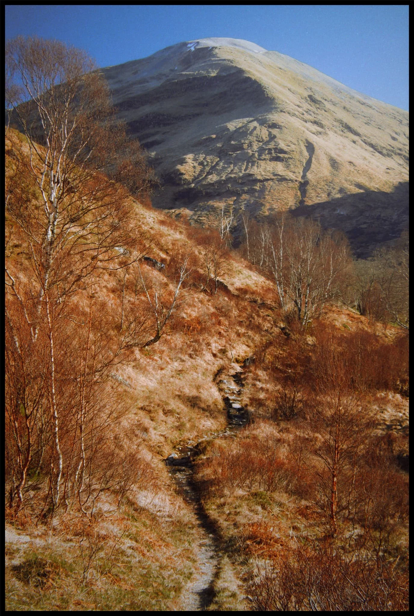  Nearing Polldubh falls, the path climbs up and away from the river. Doing so revealed this delightful composition towards Sgùrr a&rsquo; Mhàim, which I had to nab. 