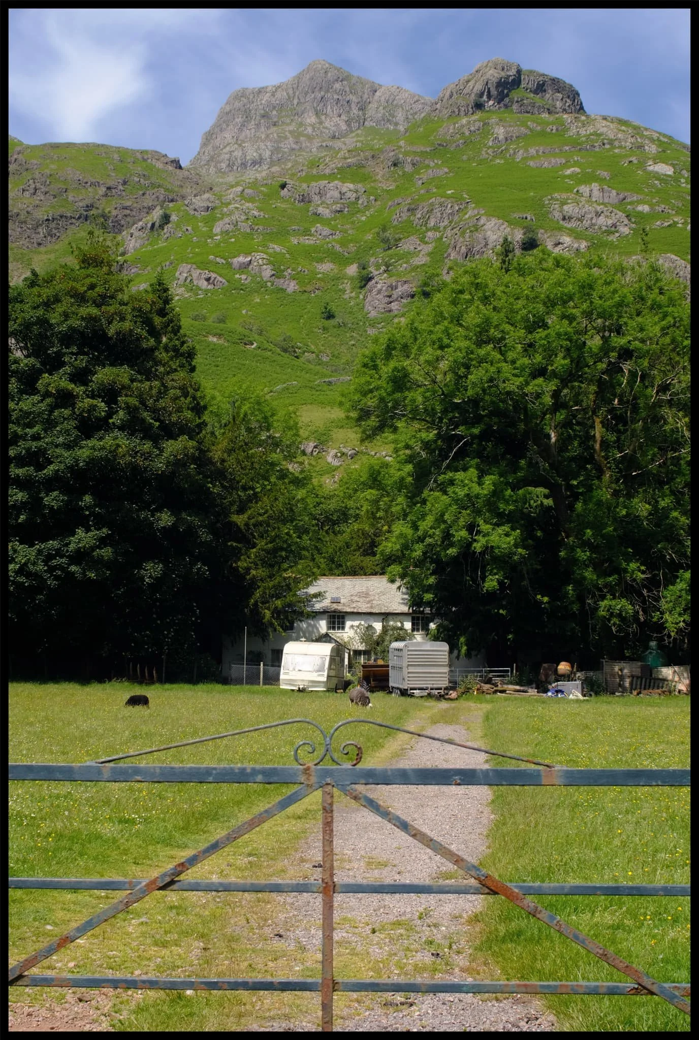  Rossett Farm with Thorn Crag and Loft Crag above, like axe heads thrust into the sky. 