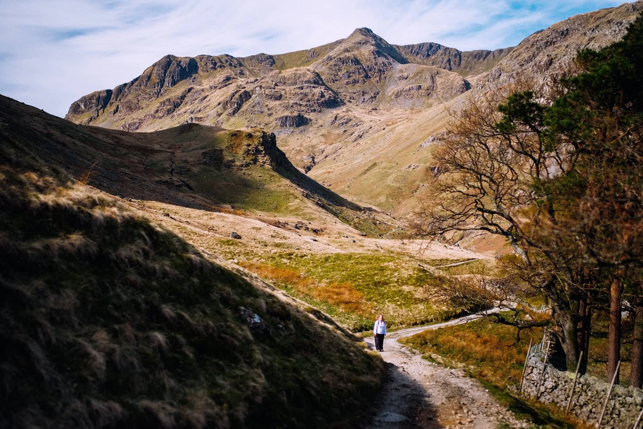  My lovely Lisabet looking tiny underneath Dollywaggon Pike. The interesting little crag to the left underneath the fell is referred to on OS maps simply as &ldquo;Post&rdquo;. The more you know. 