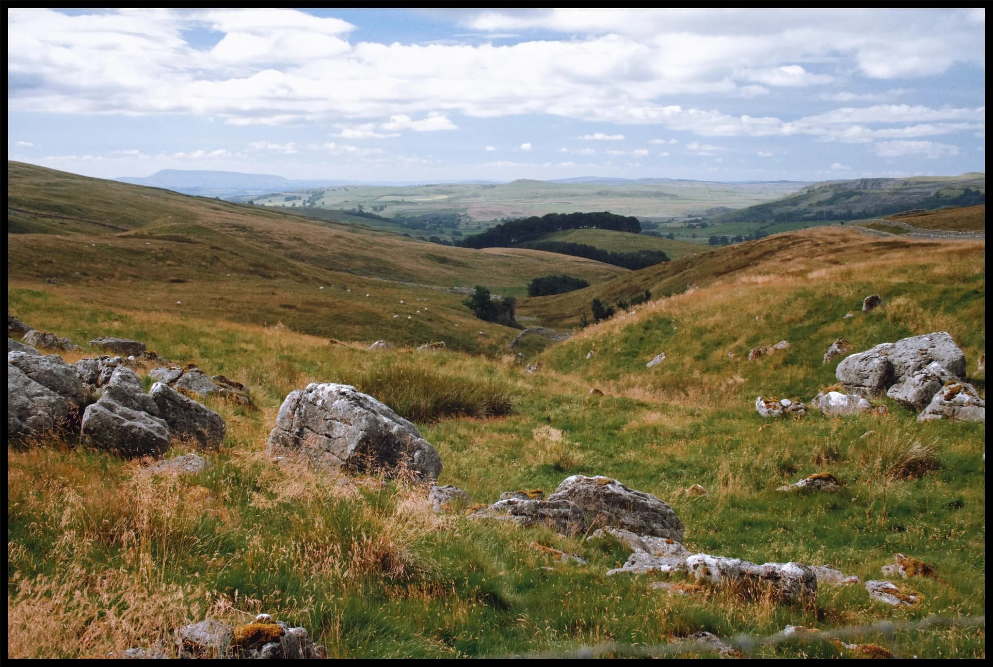  The atmosphere was wonderfully clear. From above Horton Scar we could see all the way to Pendle Hill in Lancashire, here towards the left of the photo. 