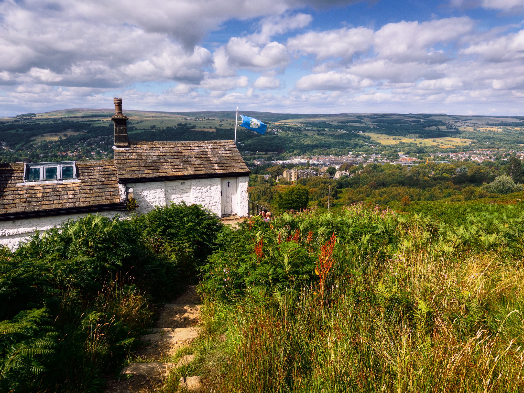 Descending from Ilkley Crags, we approached White Wells. This little cottage houses a spa bath, with one surviving plunge pool. It was built in the 18th century with a few changes since. The single plunge pool is still in use today, particularly on New Years Day when folk see in the New Year with a plunge in the natural spring water. The water is not particularly noteworthy for any mineral content, but it is cold.