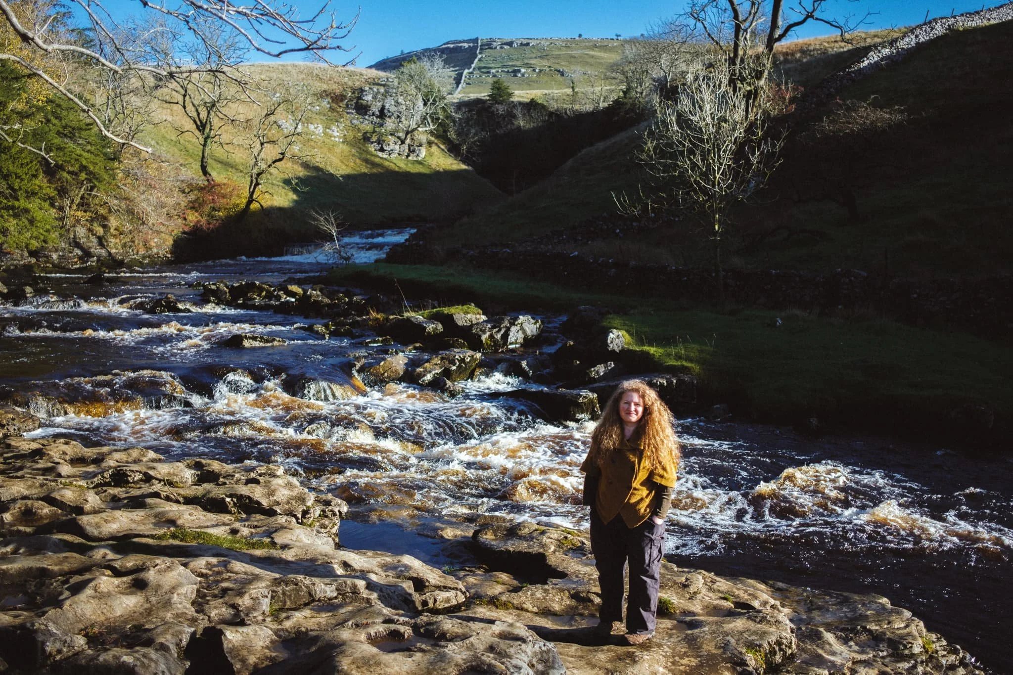  Above Thornton Force there&rsquo;s a clear view towards Twistleton Scar End. Lisabet was gracious to pose for me for this composition. 