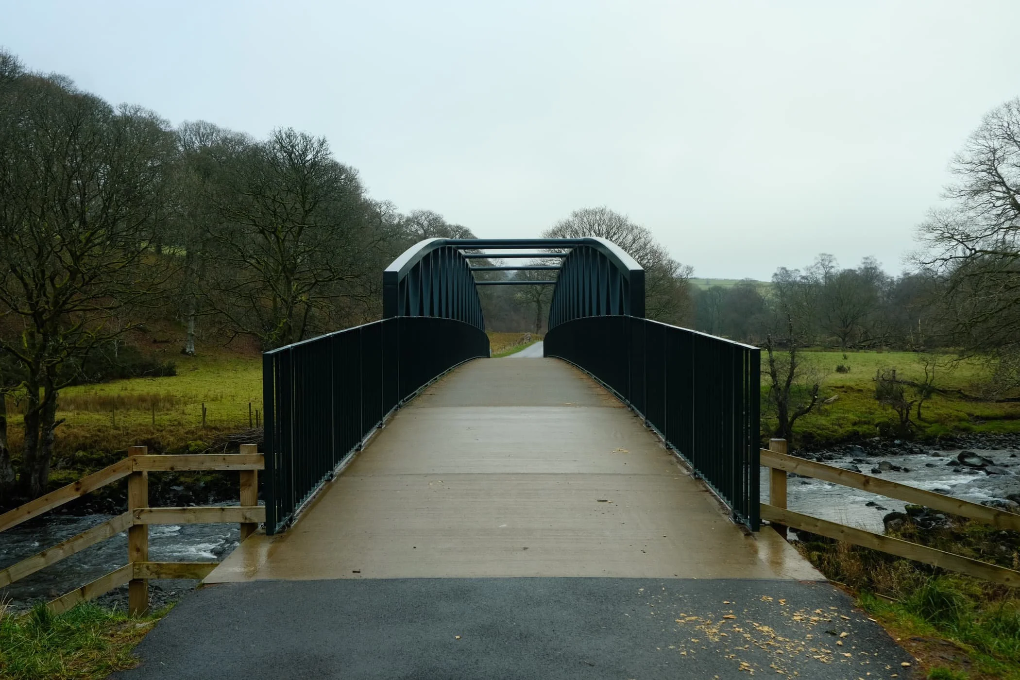  The next bridge to cross the River Greta. The Greta Gorge flattens out at this point, providing &ldquo;in-bye&rdquo; land for nearby hill farmers to use for their grazing flocks of sheep. 
