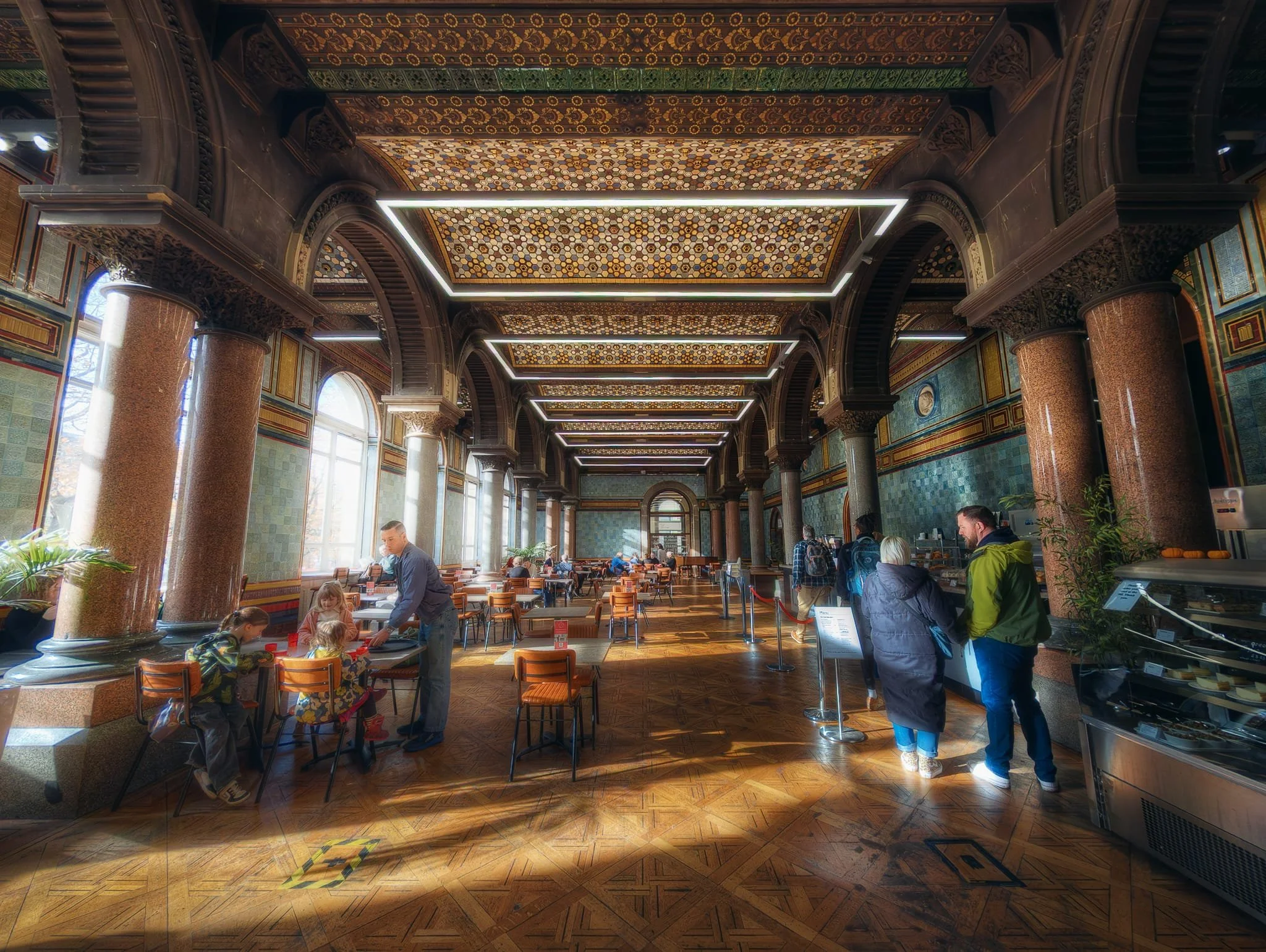  We went to check out Leeds Art Gallery, inside which you can find this magnificent looking cafe, the Tiled Hall Café. Originally the main library reading room, this Victorian hall was renovated extensively in 2007. 