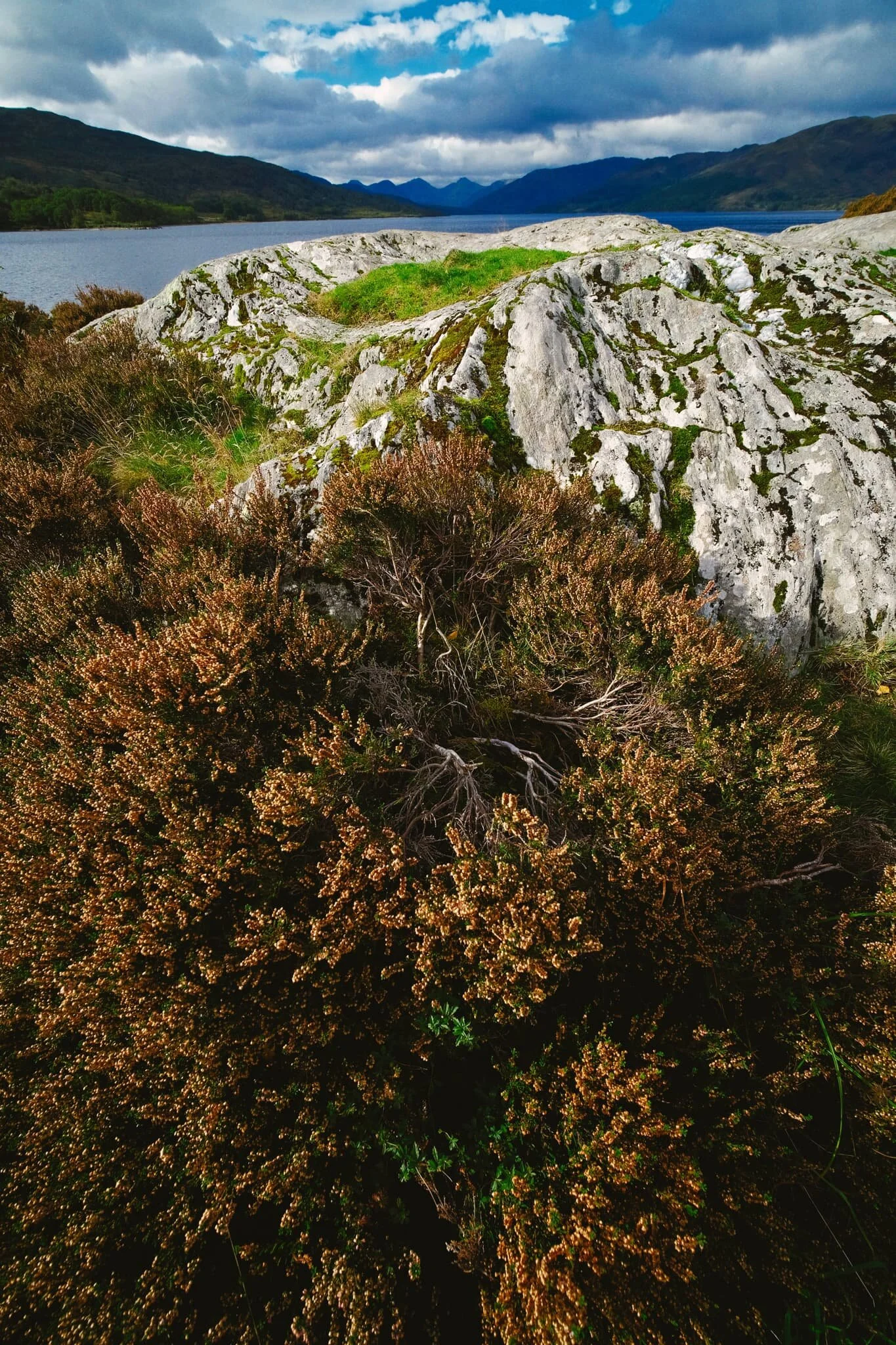  Above the spit&rsquo;s eastern shore, the last of the year&rsquo;s heather bloom and a fantastic rock formation give another chance at a different composition. 