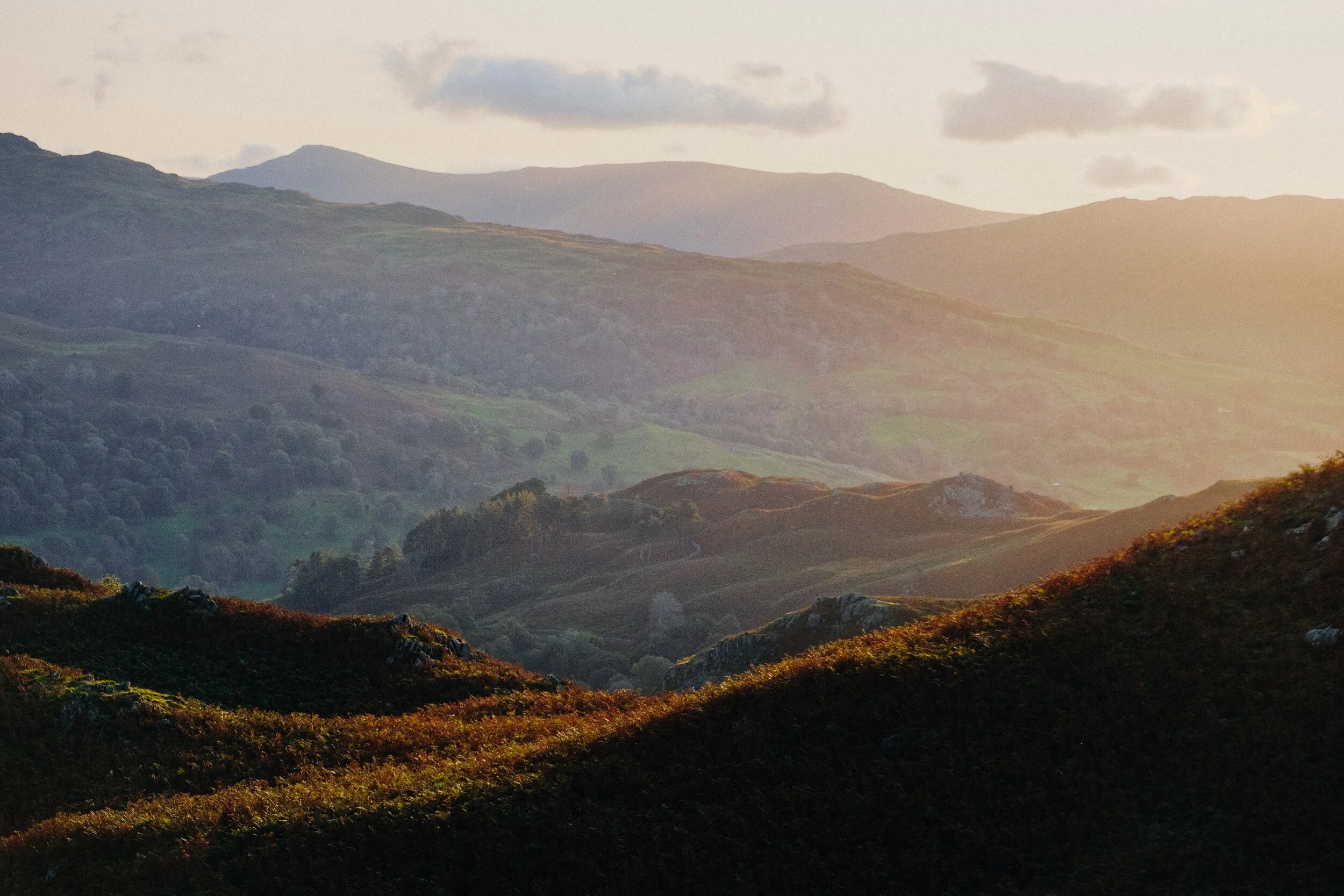  I wanted to capture the criss-crossing and layering of the land as the sun rose over the fells. 