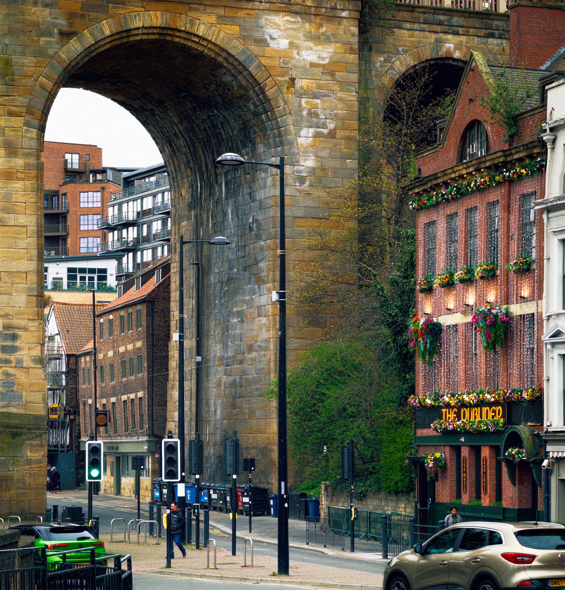 I really wanted to communicate the sense of scale in this image by removing as much sky as possible. This is the Quayside area, showing the massive stone archway of High Level Bridge towering above the lovely Dubliner pub. Two images were taken, stitched top to bottom, in order to properly capture the scale of the scene.