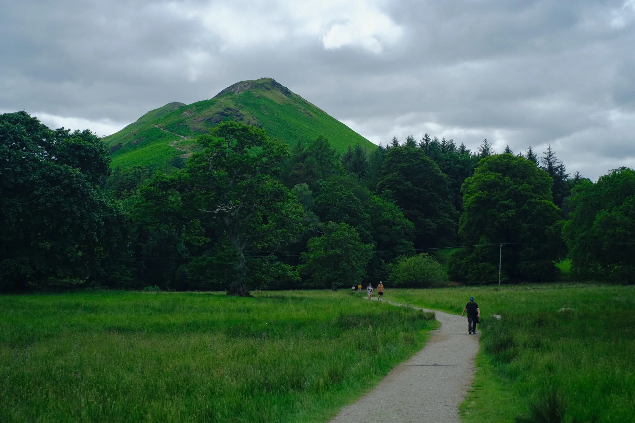  After popping out of Overside Wood you enter what is simply known as The Park, and are greeted with the northern ridge of Catbells (451 m/1,480 ft), one of the Lake District&rsquo;s most famous mountains. 