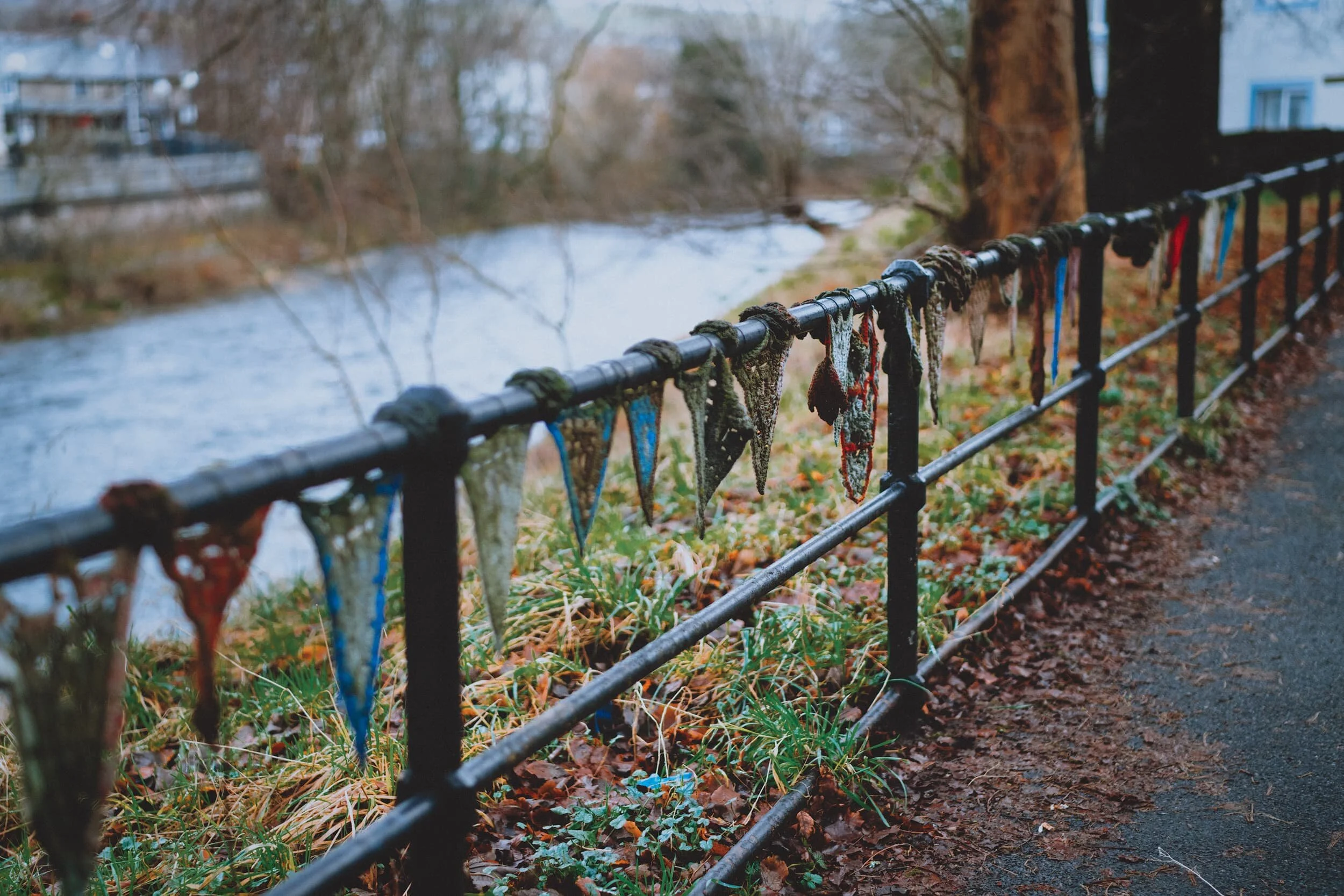 Some yarn bombing alongside the River Kent has definitely seen better days.