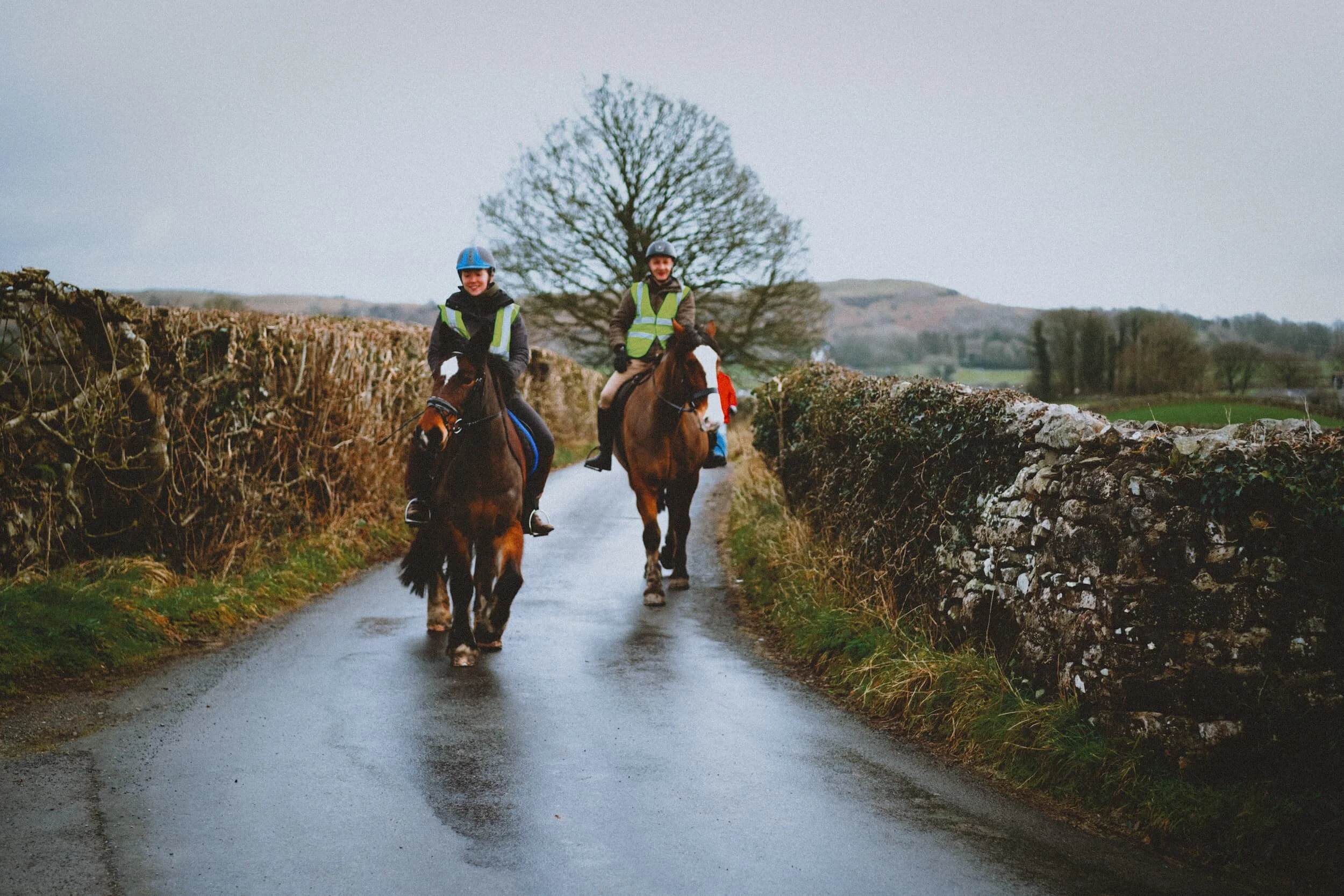 Riders and their horses near Hawes Bridge enjoy the lack of rain.
