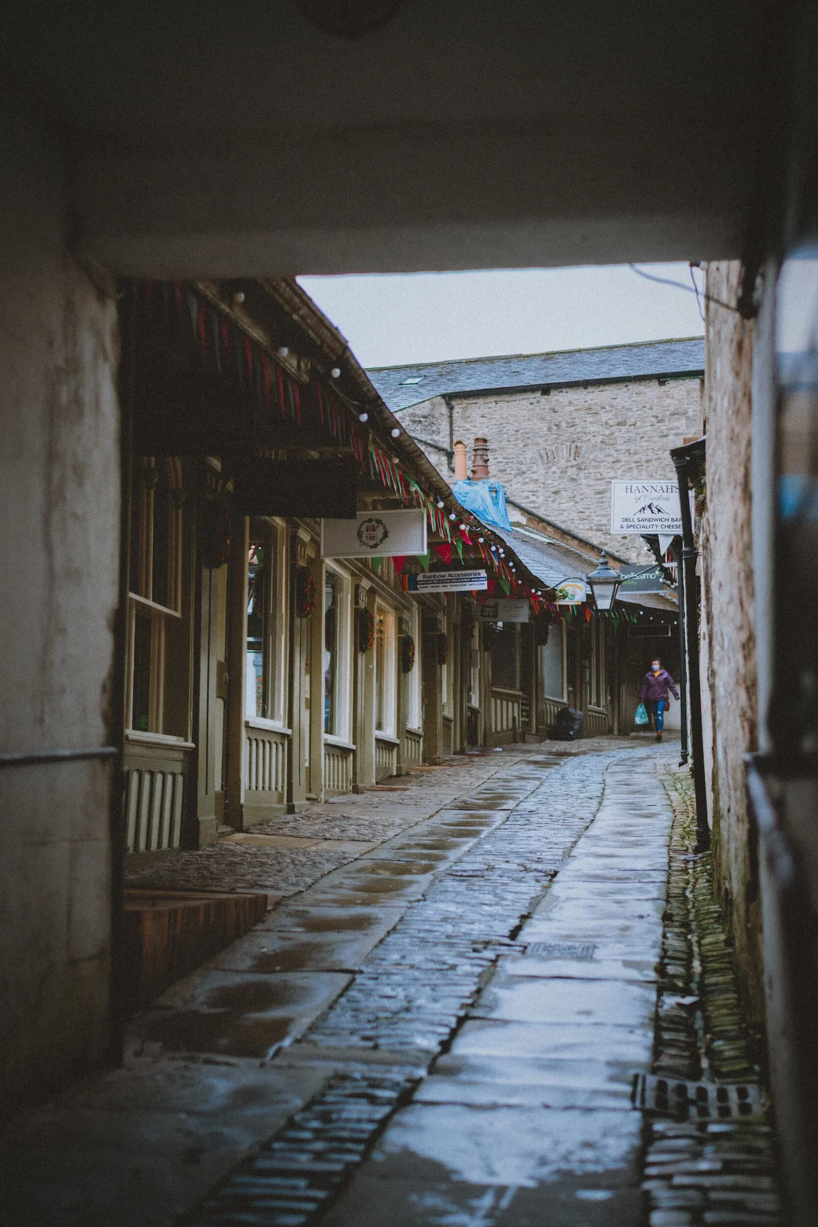  New Shambles lane follows the route of an ancient path, Watt Lane; this went through property owned by the Trustees of the Market Place Chapel, back in the 18th century. It was redeveloped as the New Shambles in 1804 as 12 butchers&rsquo; shops. This lane became known as Stinking Lane as there weren&rsquo;t any drains from the slaughter houses here (even though the owners paid &ldquo;2/6&rdquo;—two shillings and sixpence—a week to have the lane cleaned). 