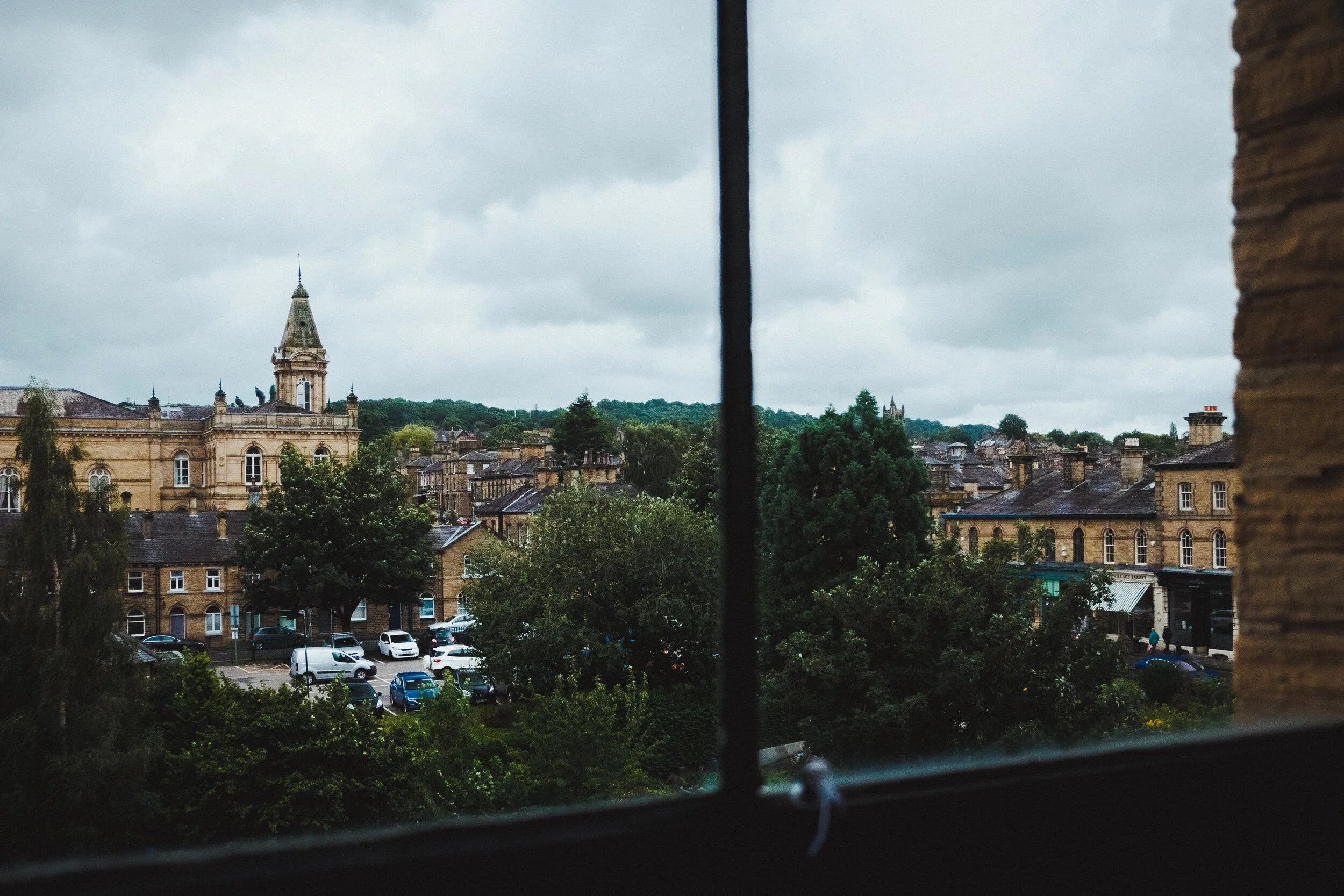 The views from almost any window in the mill are lovely. Here, looking west out of the exhibition with Victoria Hall plainly evident.
