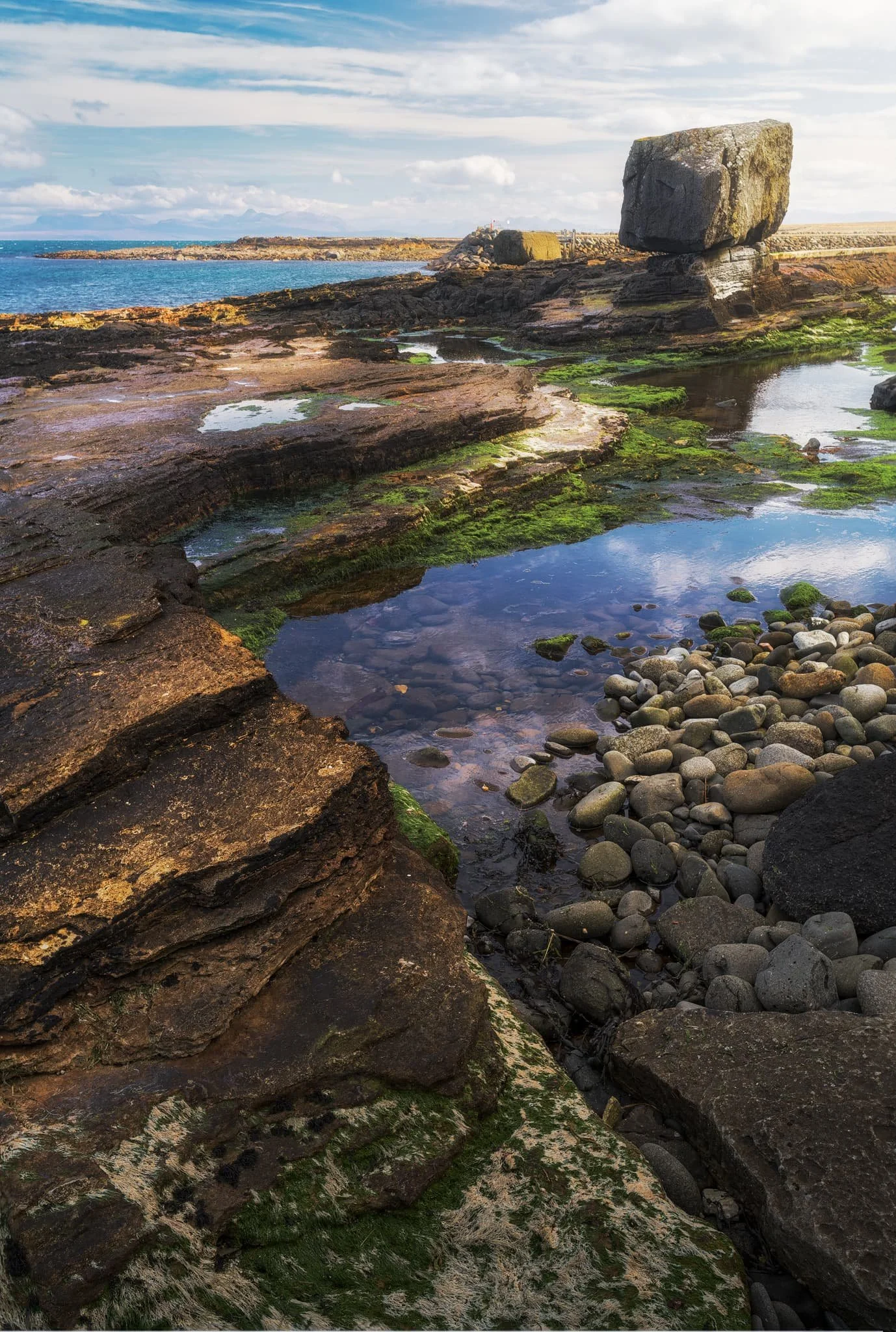  As the tide was out, we were able to fully explore the revealed geology of An Corran&rsquo;s coastline. I enjoyed myself immensely, a veritable playground of geometry, leading lines, light and subjects to play with. 