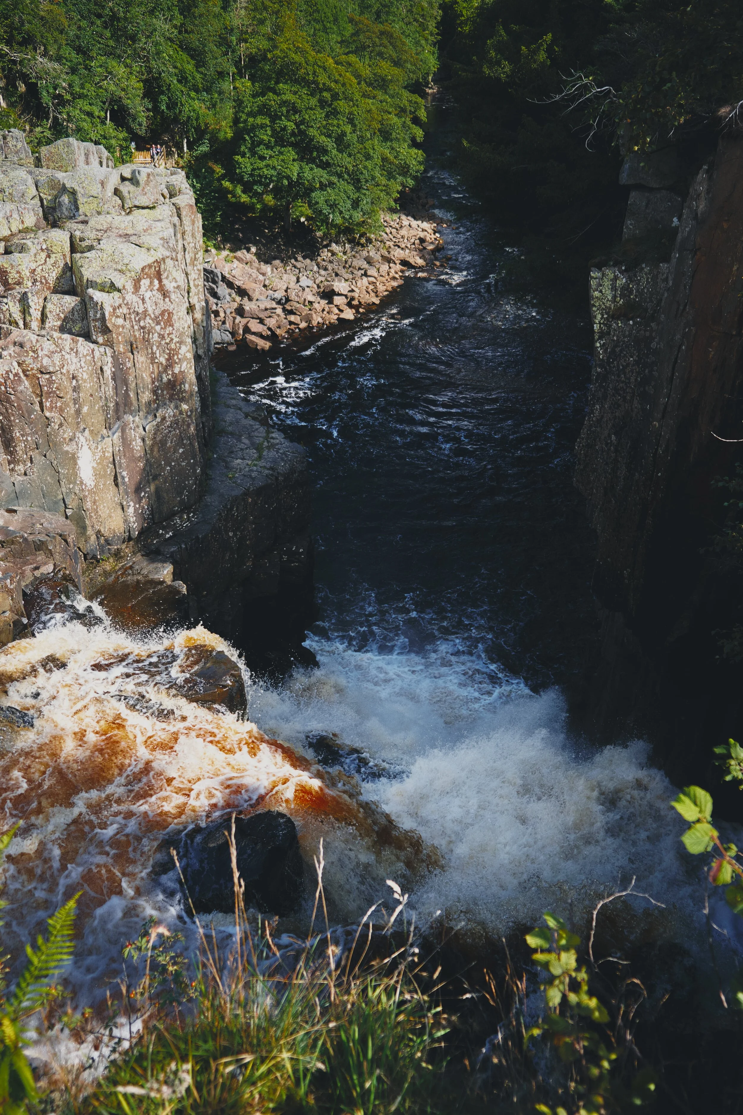 From above High Force and looking back into the gorge the waterfall has been cutting for thousands of years.