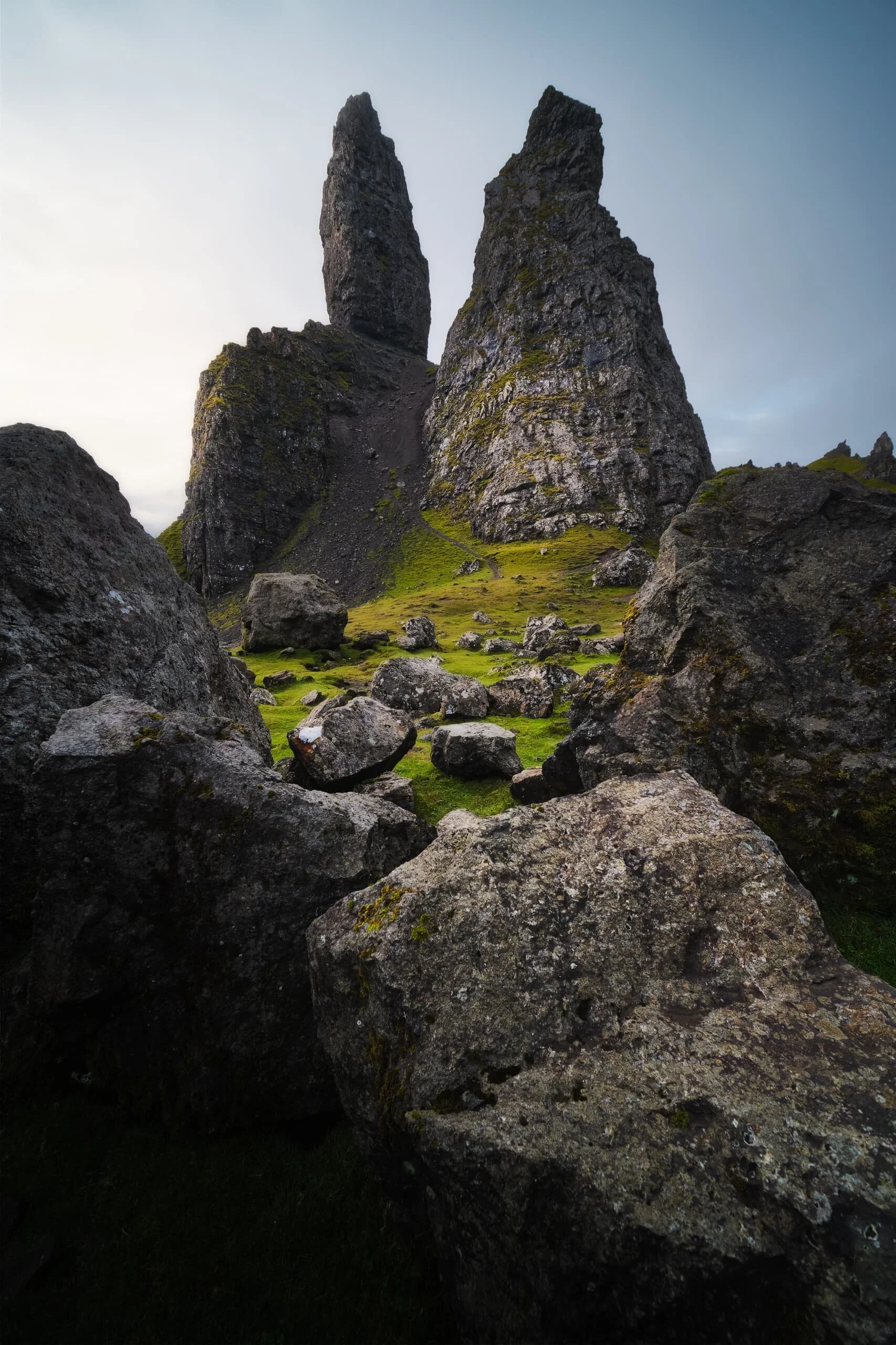  A view of the  other  side of the Old Man of Storr. There&rsquo;s a lot of scree to be dodged around the Sanctuary. 
