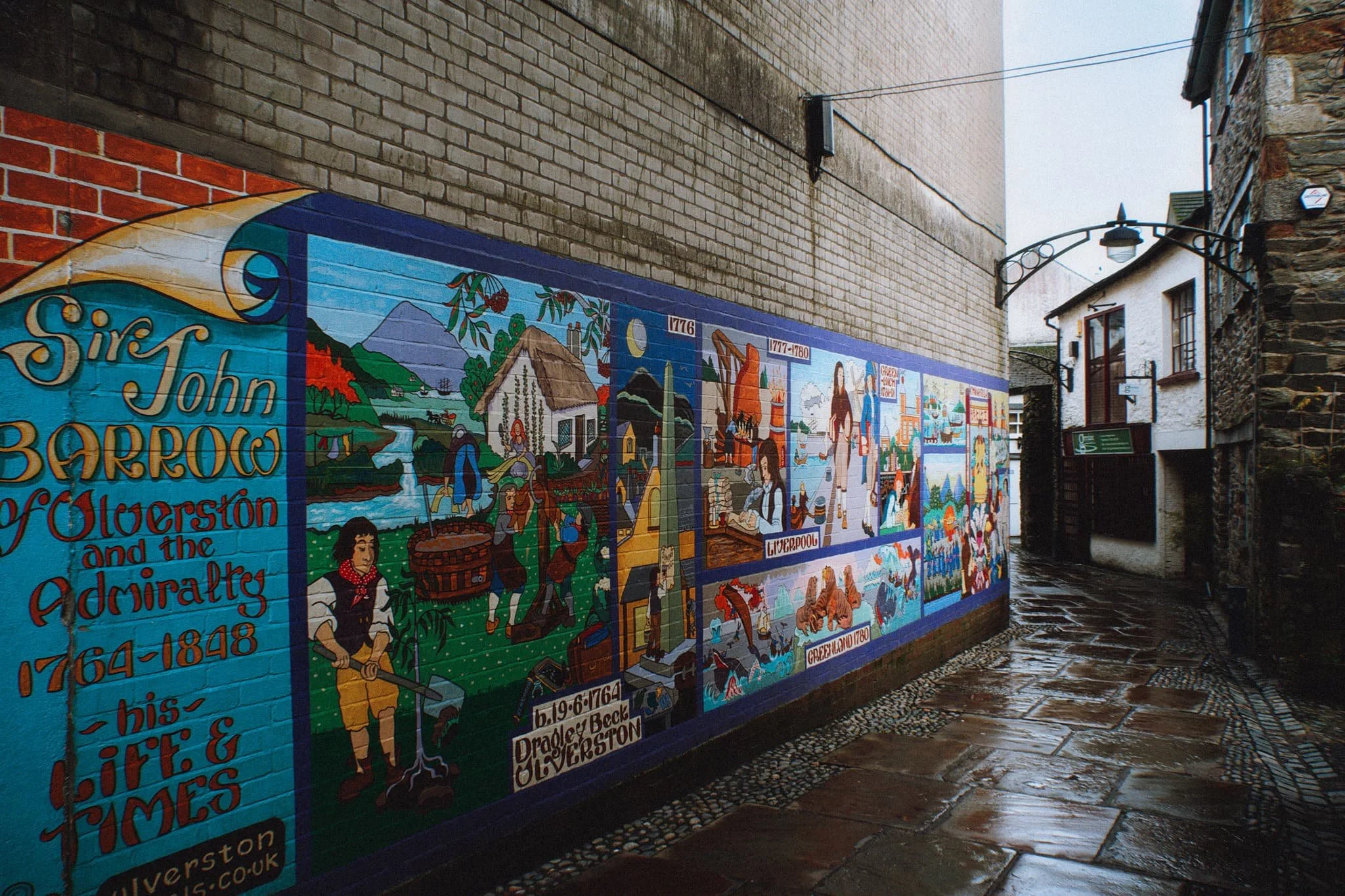  Back in Ulverston, a wall mural tells the story of Sir John Barrow. 