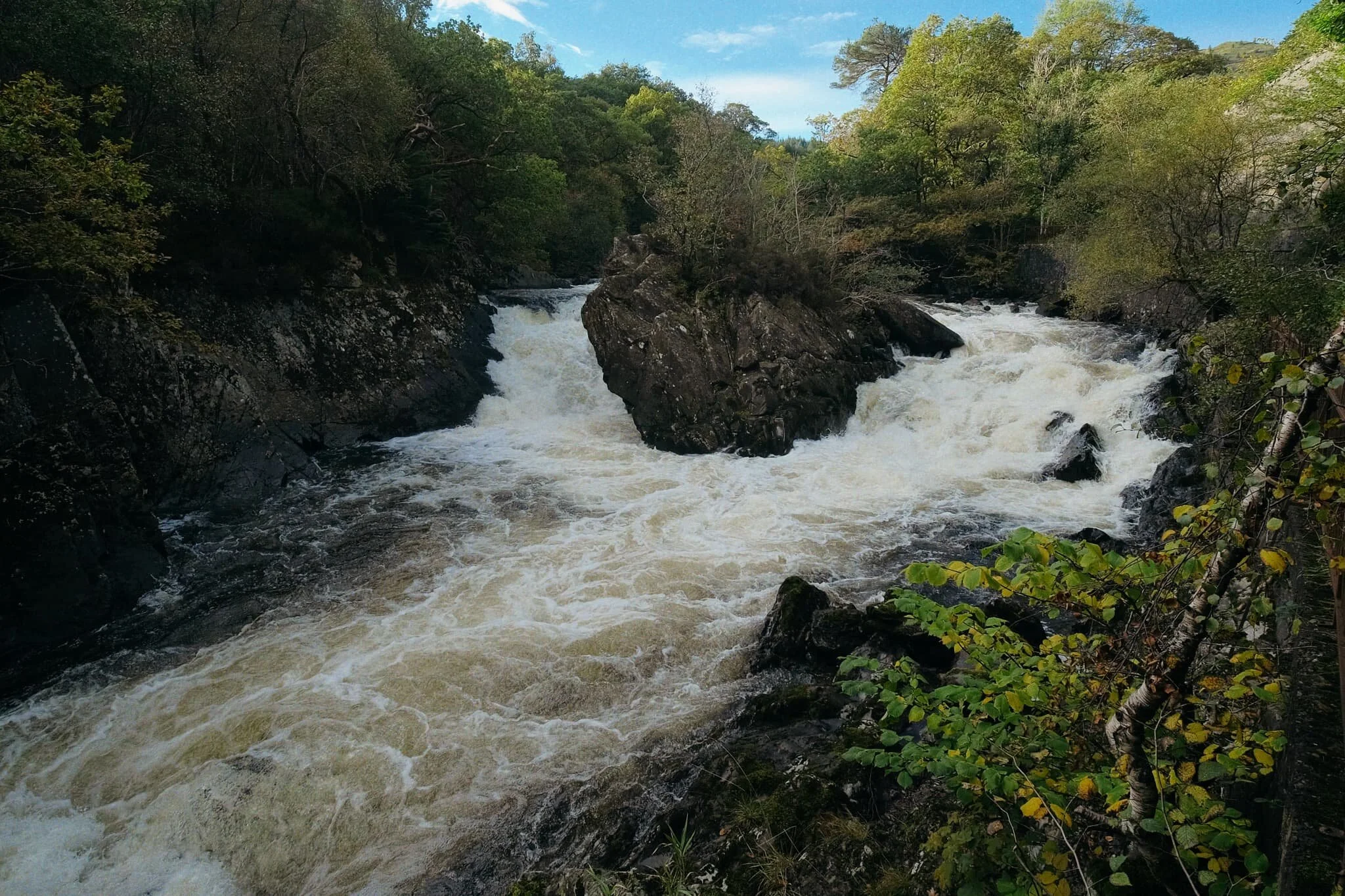  My ultra-wide 9mm lens reveals the context of this waterfall and the gorge it&rsquo;s created in the river  Garbh Uisge , which is Gaelic for &ldquo;rough water&rdquo;. Appropriate. 