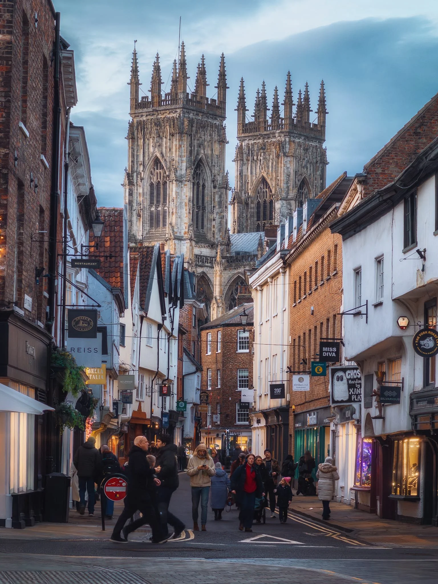 An incredible view, and one of York’s most famous, looking up Low Petergate towards the majestic towers of York Minster.